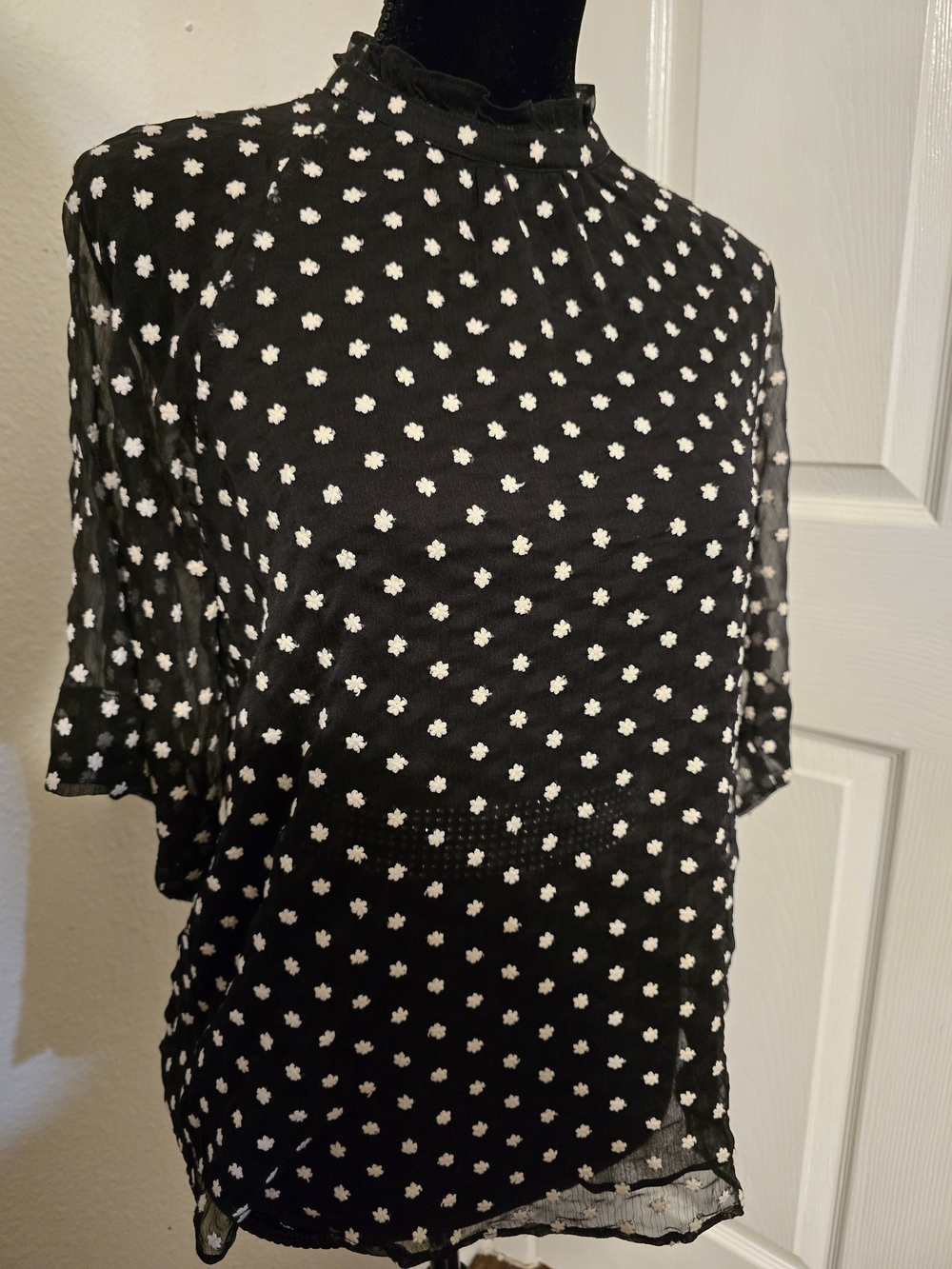 ivy jane Black Blouse with White Floral Dot Print
